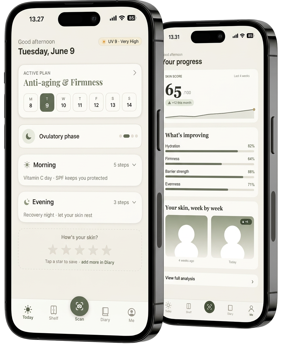 Glema app — today's routine and progress